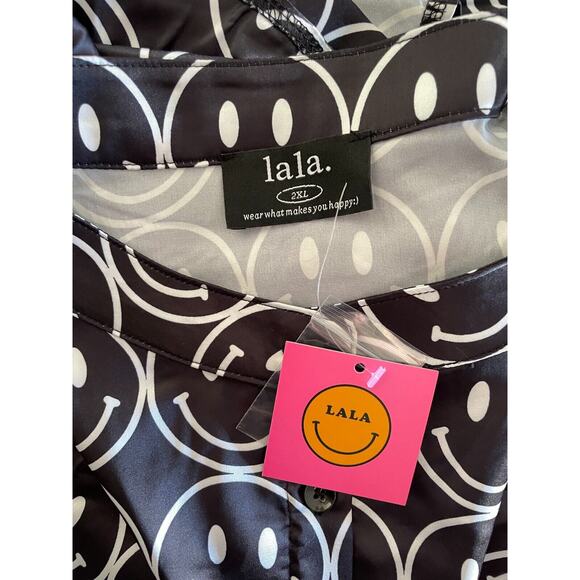 Dressed in LaLa Satin playsuit black & white smiley faces "Current Mood" sz 2XL - Picture 3 of 5